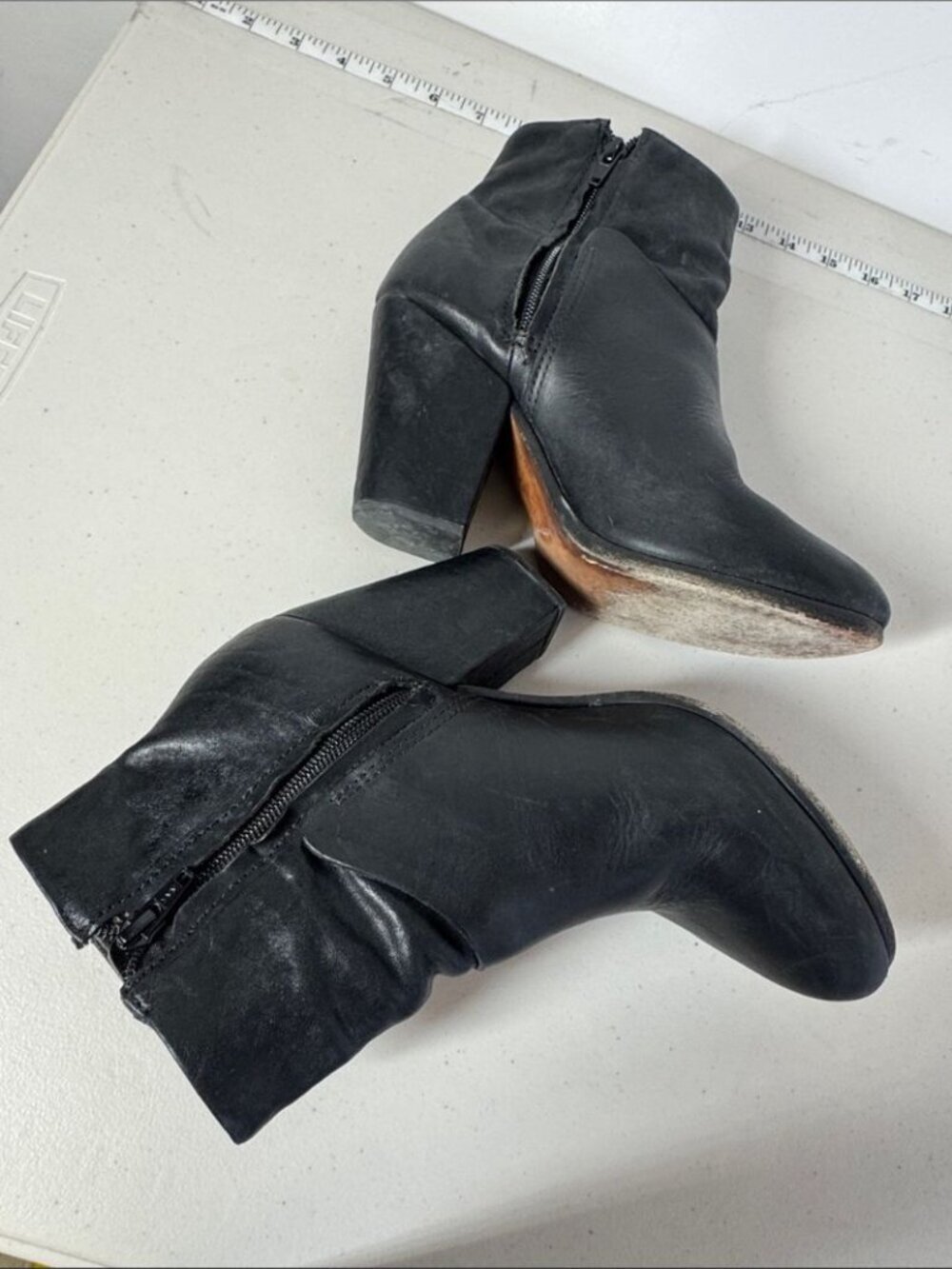 Rag & Bone Leather Ankle Boots Black EU 40 Block Heel Minimalist Chic Western - Picture 5 of 16